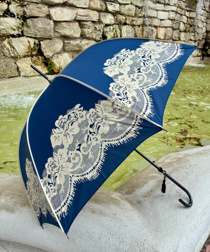 Sombrilla estilo inglés con encaje estampado | Toldo en forma de cúpula azul marino