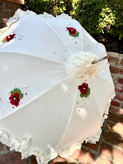 Paraguas Pagoda Dama Color Crema con Adorno | Estilo Retro Lisbeth Dahl Dinamarca