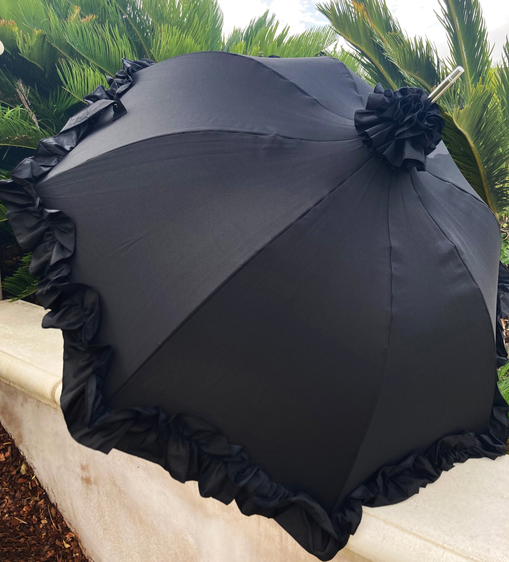 black pagoda patio umbrella Luna Retro Style Umbrella Black Topper