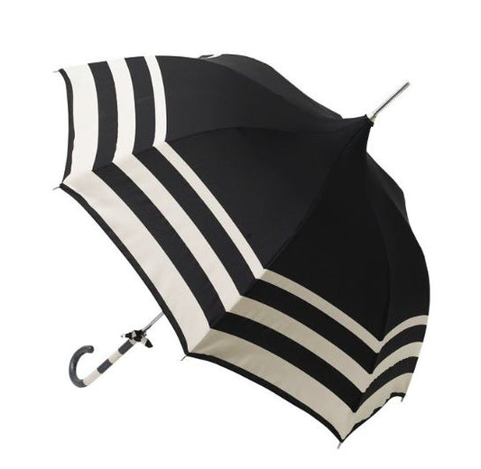 Audrey Umbrella | European Dome Shaped | Black and Cream Stripes | Waterproof