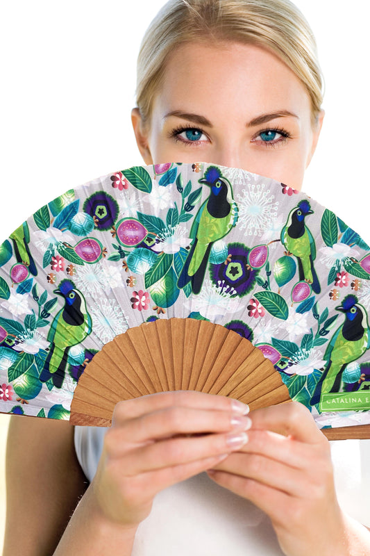Birds in Paradise Hand Fan | Inca Jay Birds | Made in Spain