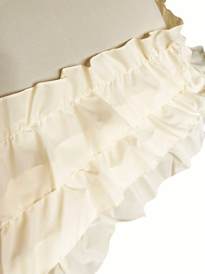 Large 3 Row Frill Cream Umbrella | Tassel and Leather Handle | Auto Open