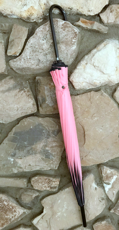 Madeline Soft Pink Pagoda Umbrella | 16 Ribs Leatherette Handle