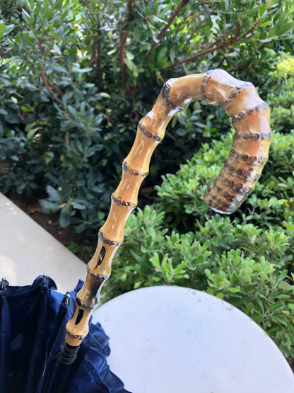 Full Frill Navy Umbrella | Faux Bamboo Handle