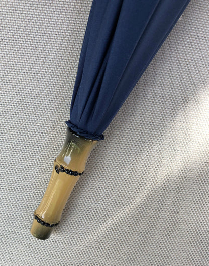 Full Frill Navy Umbrella | Faux Bamboo Handle
