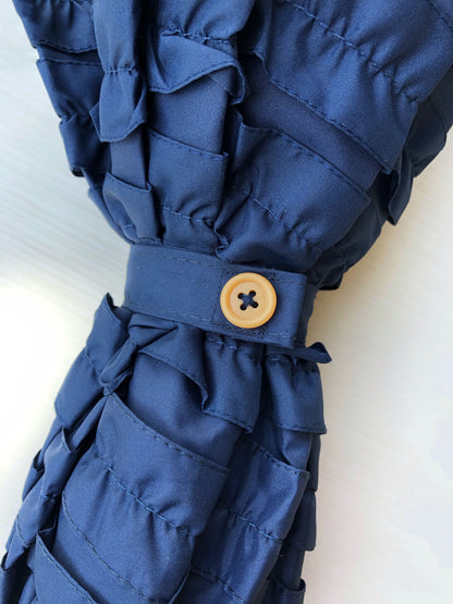Full Frill Navy Umbrella | Faux Bamboo Handle