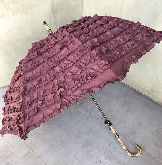 Full Frill Plum Umbrella | Faux Bamboo Handle | Large Canopy