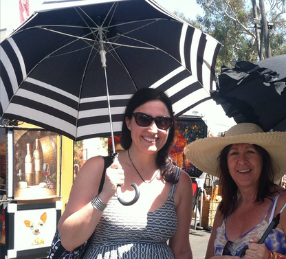 Audrey Umbrella | European Dome Shaped | Black and Cream Stripes | Waterproof