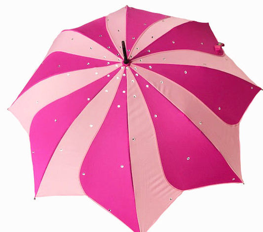 Pink Swirl Umbrella With Large Clear Rhinestones | Handmade for Rain and Sun protection