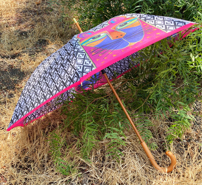 Fuchsia Whiskered Cat Umbrella | Laurel Burch Collection