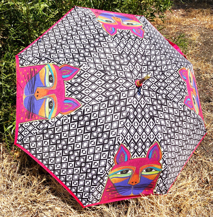Fuchsia Whiskered Cat Umbrella | Laurel Burch Collection