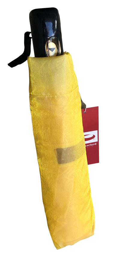 Bright Yellow Iridescent Compact Umbrella | Subtle Floral Embroidered Fabric