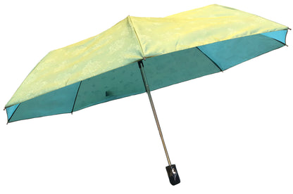 Green Yellow Iridescent Umbrella | 3-Fold Compact | Subtle Floral Design