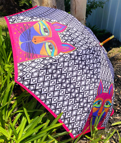 Fuchsia Whiskered Cat Umbrella | Laurel Burch Collection
