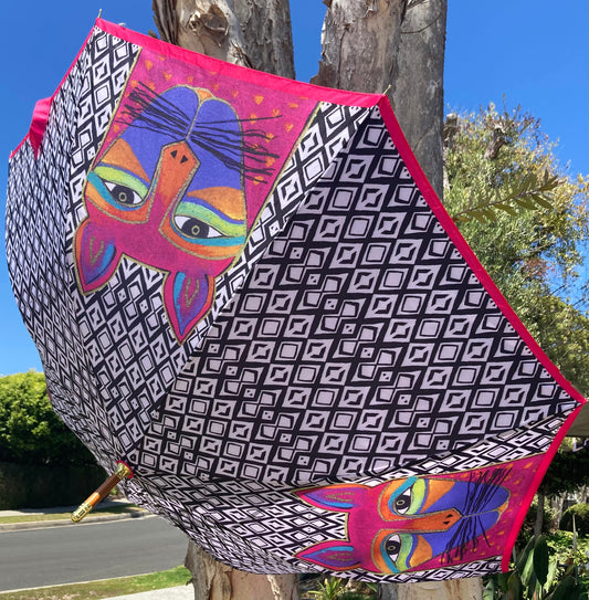 Fuchsia Whiskered Cat Umbrella | Laurel Burch Collection