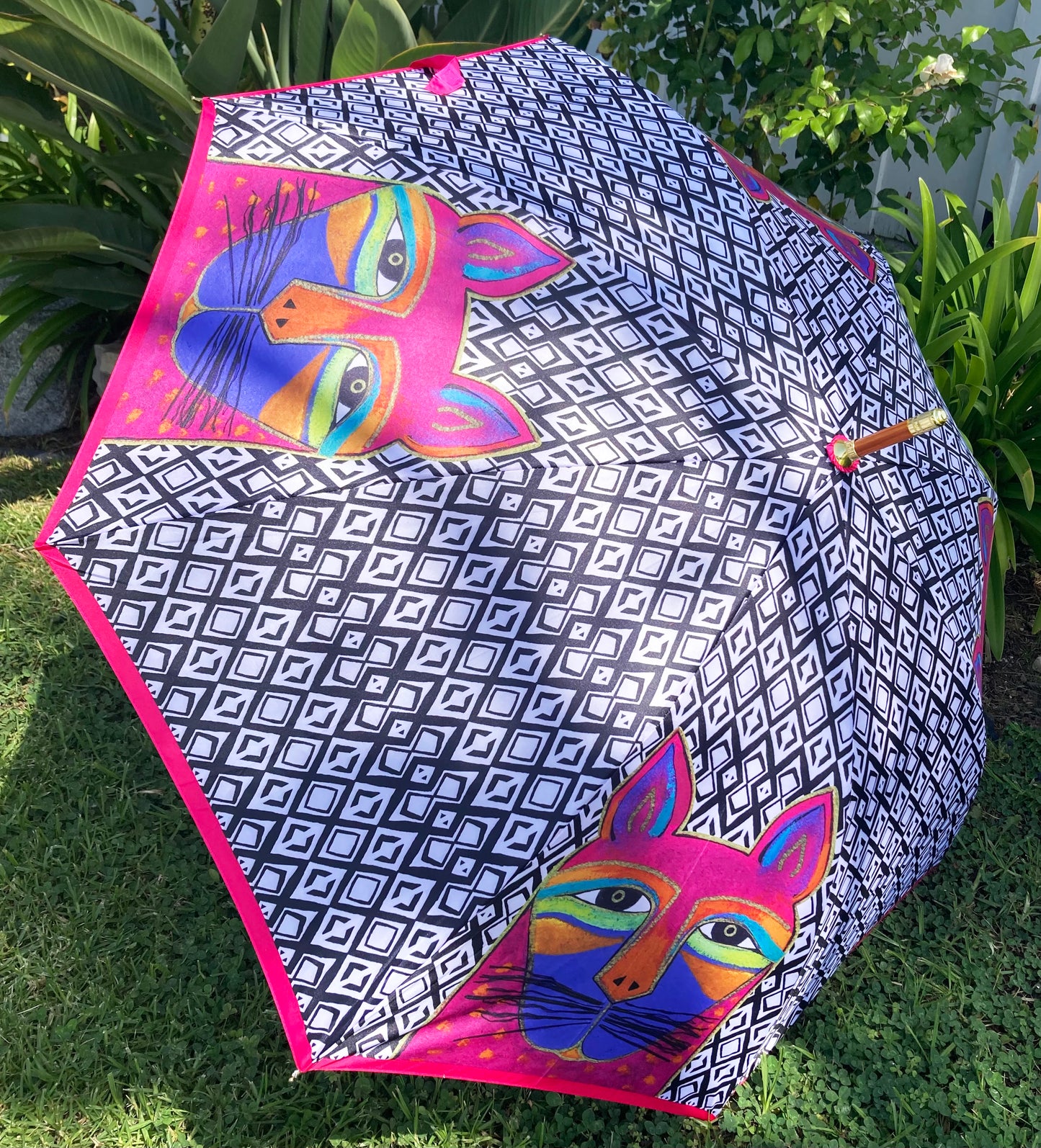 Paraguas fucsia con bigotes de gato | Colección Laurel Burch