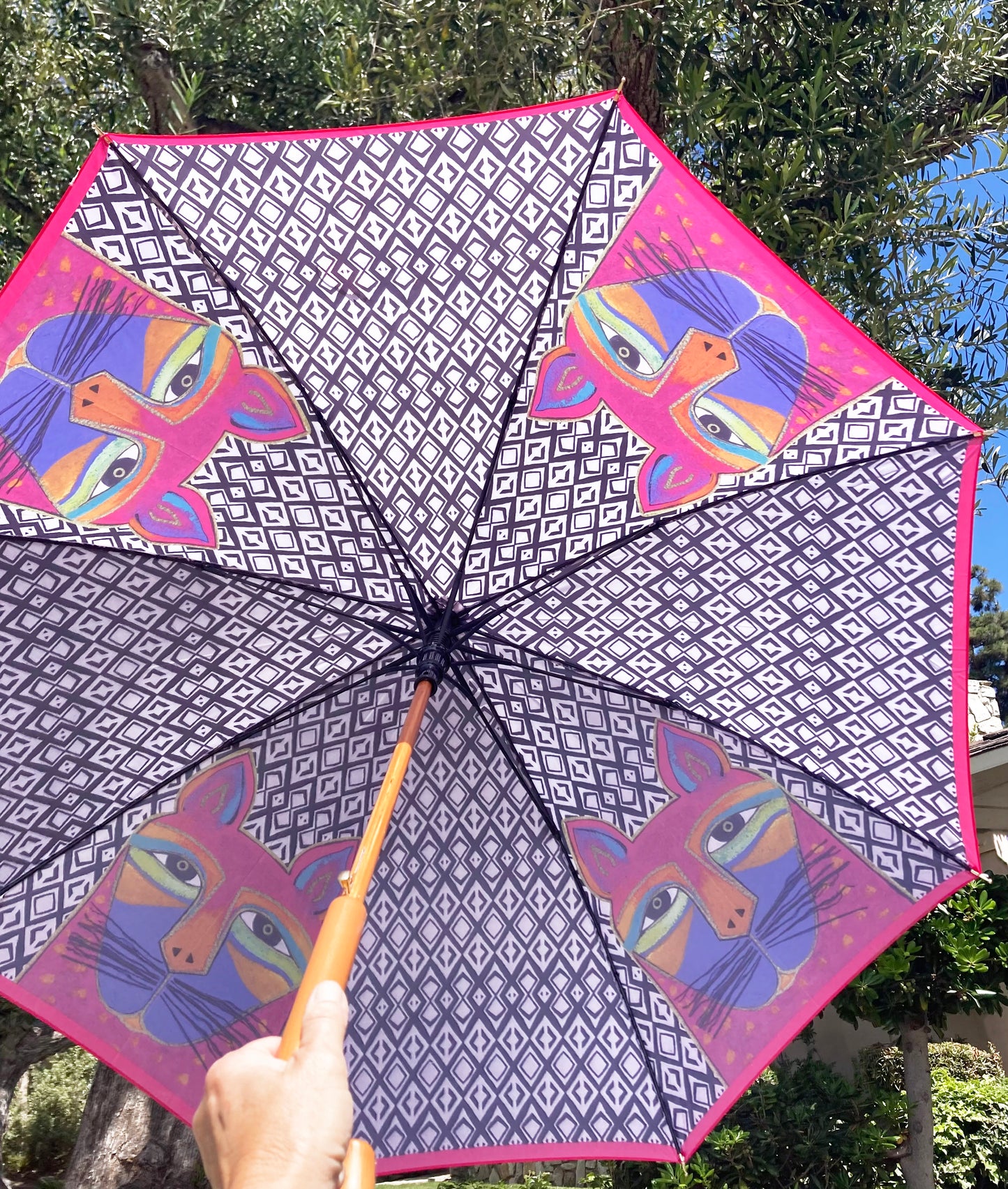 Paraguas fucsia con bigotes de gato | Colección Laurel Burch