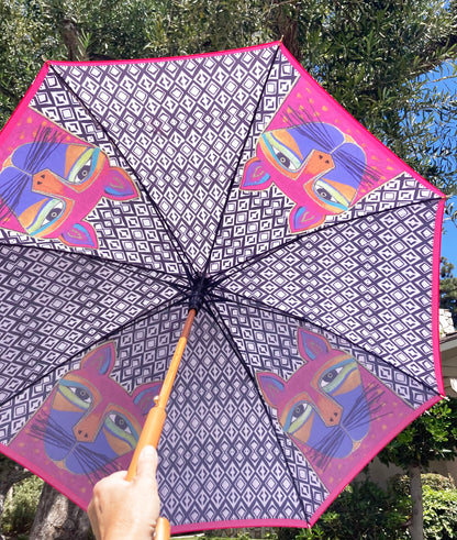 Fuchsia Whiskered Cat Umbrella | Laurel Burch Collection