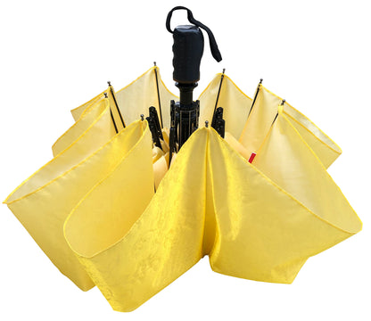 Bright Yellow Iridescent Compact Umbrella | Subtle Floral Embroidered Fabric