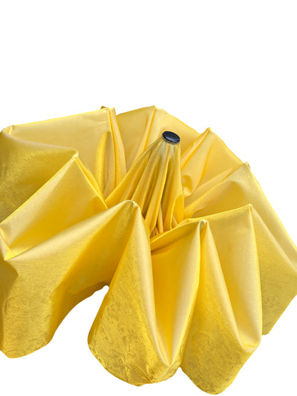 Bright Yellow Iridescent Compact Umbrella | Subtle Floral Embroidered Fabric