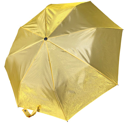 Bright Yellow Iridescent Compact Umbrella | Subtle Floral Embroidered Fabric
