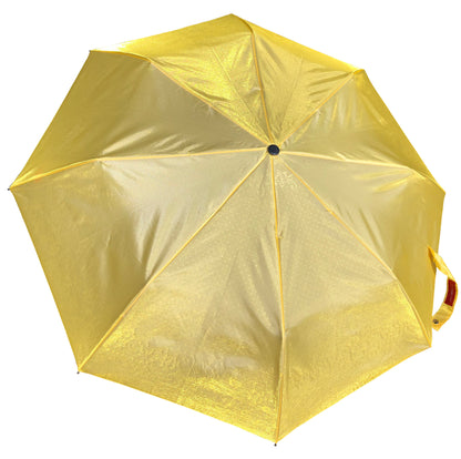 Bright Yellow Iridescent Compact Umbrella | Subtle Floral Embroidered Fabric