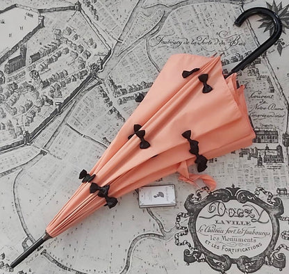 Lolita Umbrella Coral Blush | Black Satin Bows | Handmade in France | Free Shipping