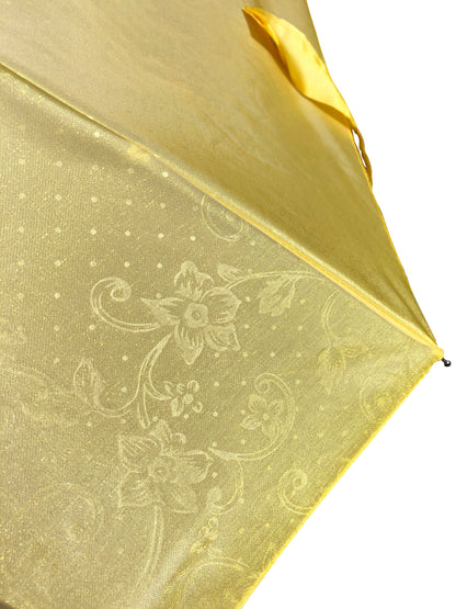 Bright Yellow Iridescent Compact Umbrella | Subtle Floral Embroidered Fabric