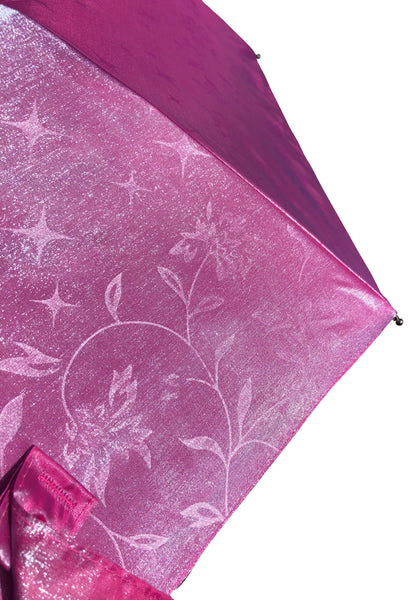 Pink Iridescent Folding Style Umbrella | Floral Design Canopy | High Quality Compact