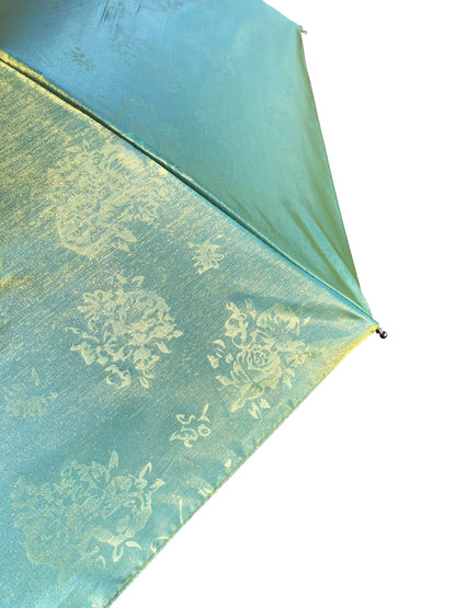 Green Yellow Iridescent Umbrella | 3-Fold Compact | Subtle Floral Design