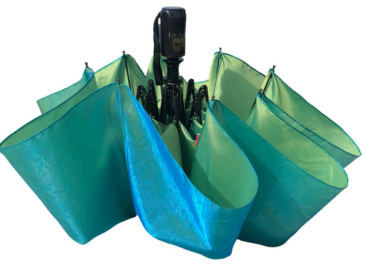 Striking Blue Green Iridescent Compact Umbrella | St. Crawford Semi-Auto