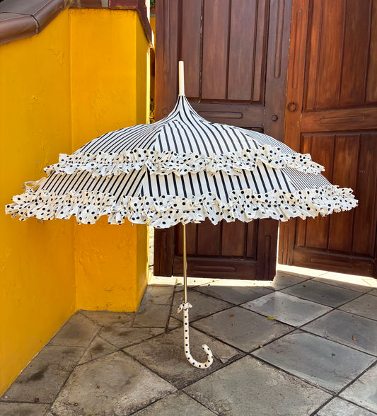 Frilly Stripes And Polka Dots Umbrella | Parasol- Waterproof