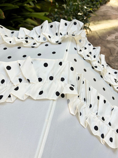 Polka Dots and Frill Umbrella | Pagoda Shaped Canopy | One Year Warranty