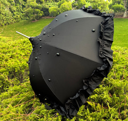 Margot Black Pearls and Ruffles Umbrella | Lisbeth Dahl European Pagoda