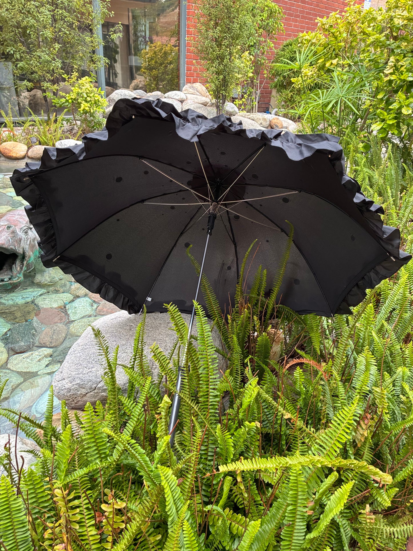 Margot Black Pearls and Ruffles Umbrella | Lisbeth Dahl European Pagoda
