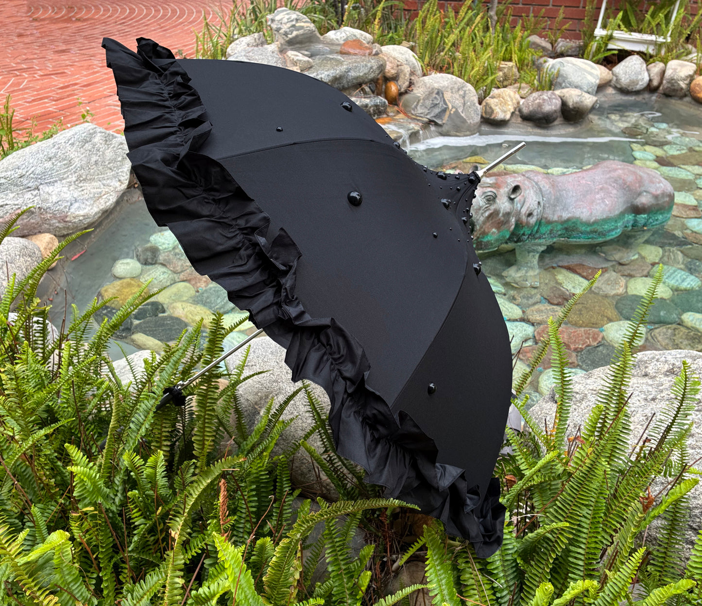 Margot Black Pearls and Ruffles Umbrella | Lisbeth Dahl European Pagoda