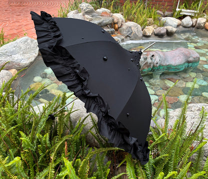 Margot Black Pearls and Ruffles Umbrella | Lisbeth Dahl European Pagoda