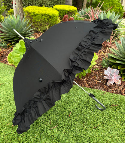 Margot Black Pearls and Ruffles Umbrella | Lisbeth Dahl European Pagoda