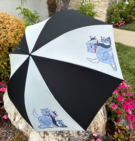 Paris Cat Stroll | French Handmade Umbrella | Auto Open | Free Shipping