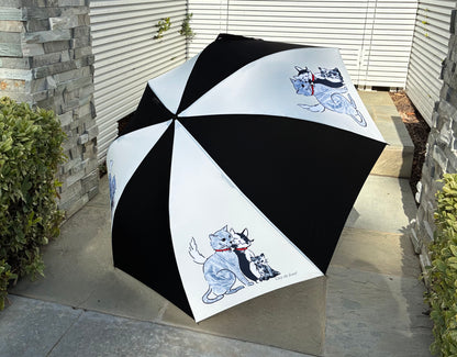 Paris Cat Stroll | French Handmade Umbrella | Auto Open | Free Shipping