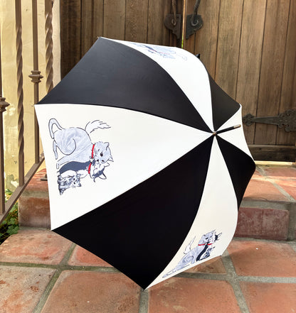 Paris Cat Stroll | French Handmade Umbrella | Auto Open | Free Shipping