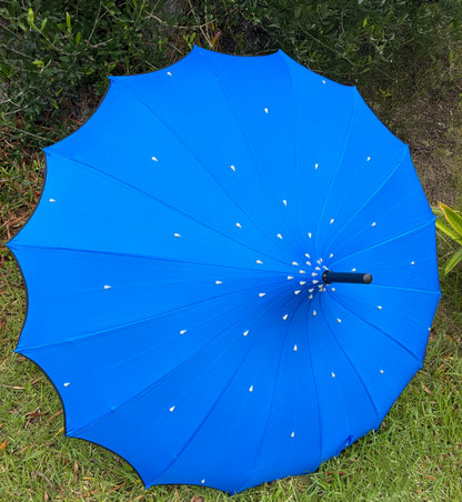 Iris Cobalt Pagoda Umbrella | Teardrop Pearls | Waterproof