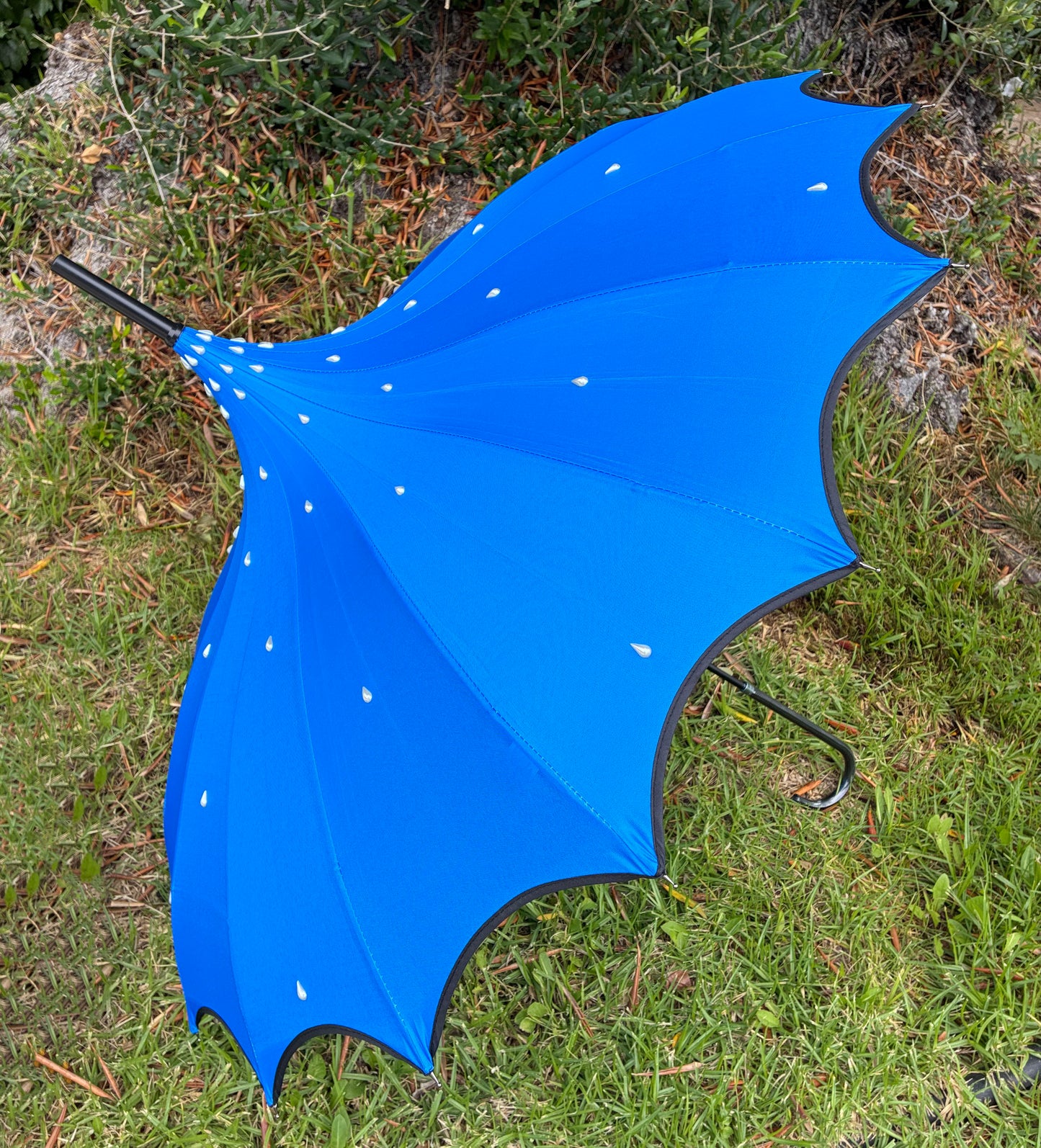 Iris Cobalt Pagoda Umbrella | Teardrop Pearls | Waterproof