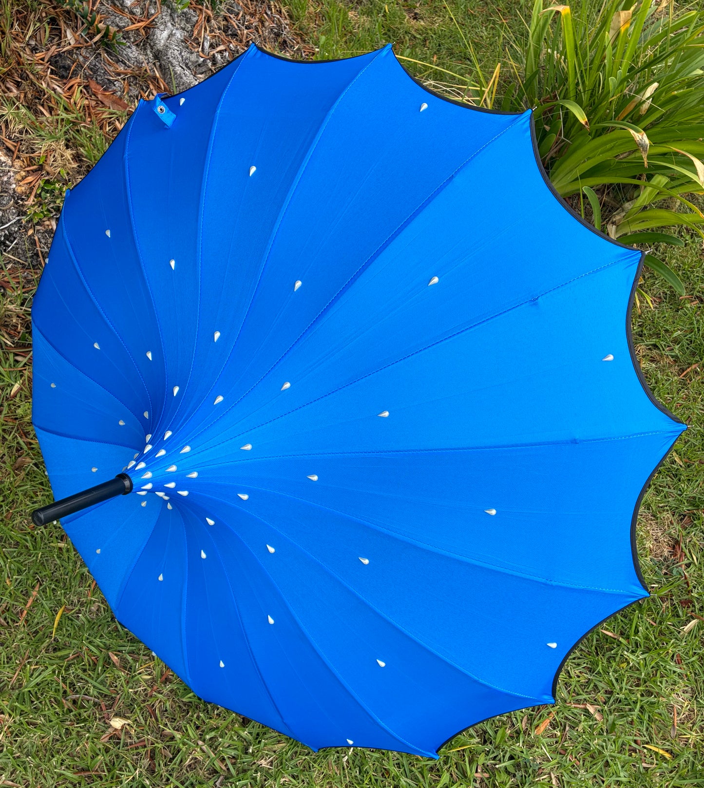 Iris Cobalt Pagoda Umbrella | Teardrop Pearls | Waterproof