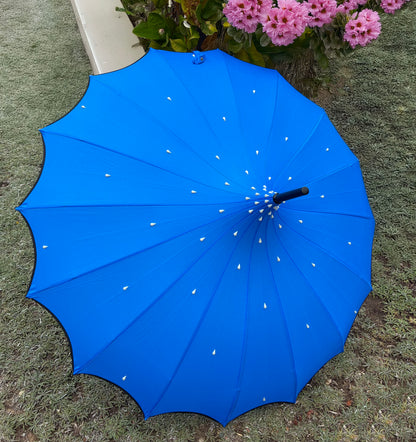 Iris Cobalt Pagoda Umbrella | Teardrop Pearls | Waterproof