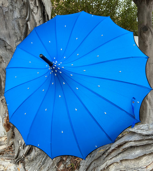 Iris Cobalt Pagoda Umbrella | Teardrop Pearls | Waterproof