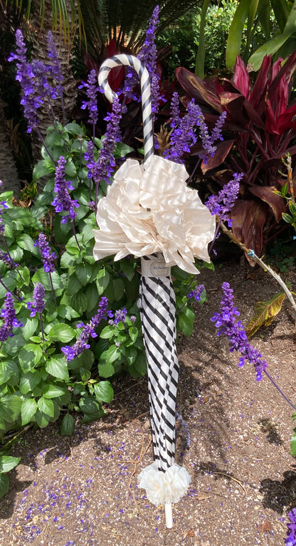 Stripes and Ruffles Umbrella | Cream Ruffle Topper | Fabric Cover Handle