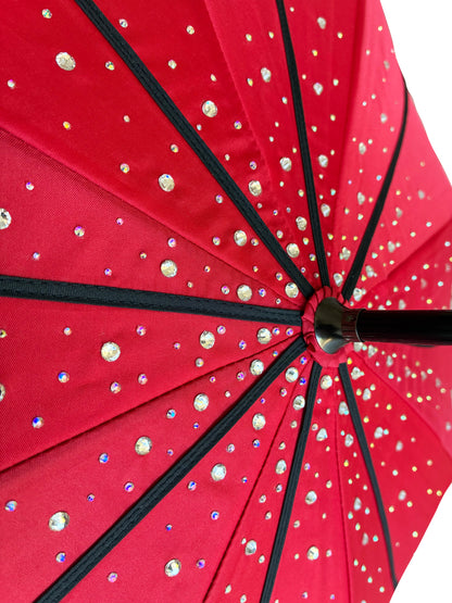 Ruby Swirl Umbrella | Hand Decorated with 400+ Clear and AB Rhinestones