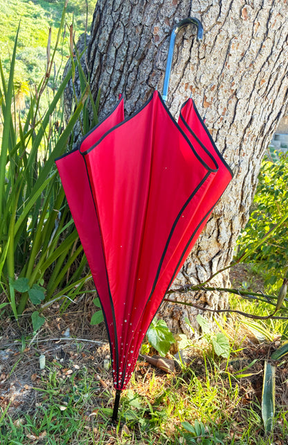 Ruby Swirl Umbrella | Hand Decorated with 400+ Clear and AB Rhinestones