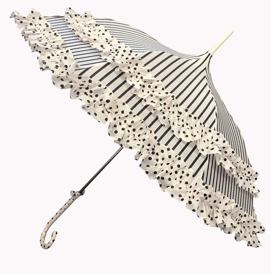 Frilly Stripes And Polka Dots Umbrella | Parasol- Waterproof